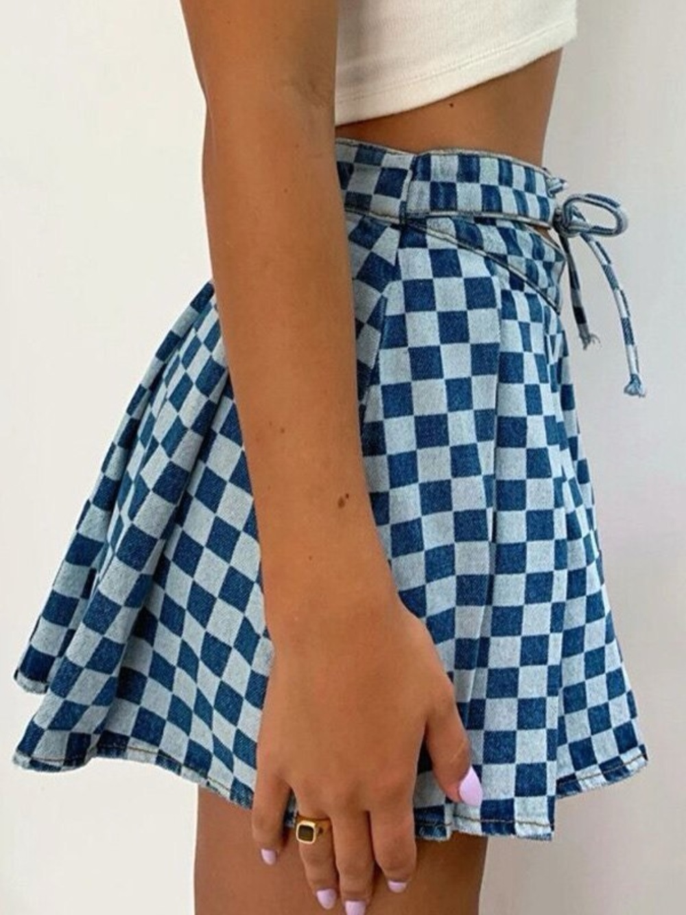 Tiger Mist Blue Checkered Skater Skirt